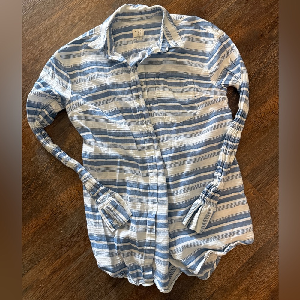 Blue and White Striped Button-Up Shirt